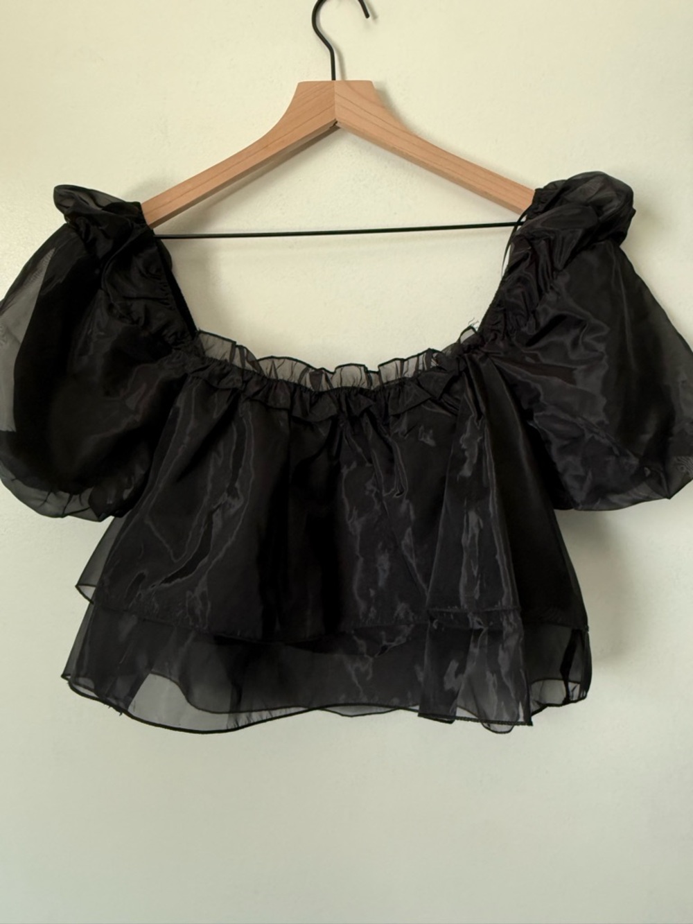 4SI3NNA Black Puff-Sleeve Sheer Layered Crop Top